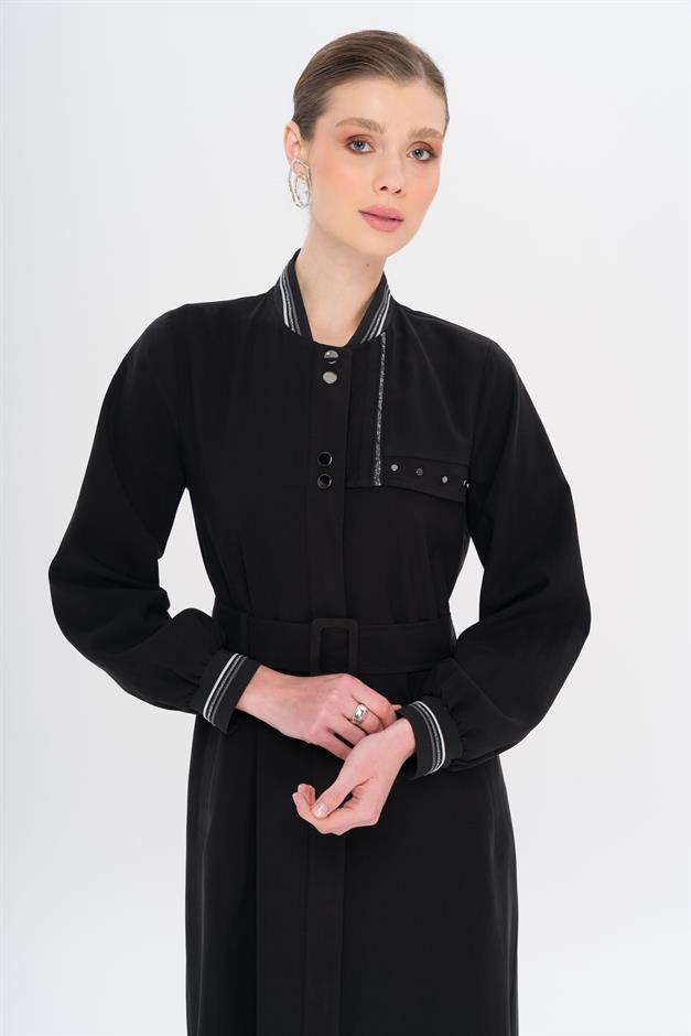 Ribana Detaylı Astarsız Modal Pardesü SİYAH 6744