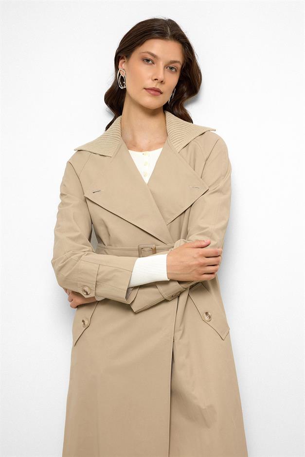 معطف ترنش مقاوم للماء بأكمام راجلان وياقة مضلعة يفعل 6758