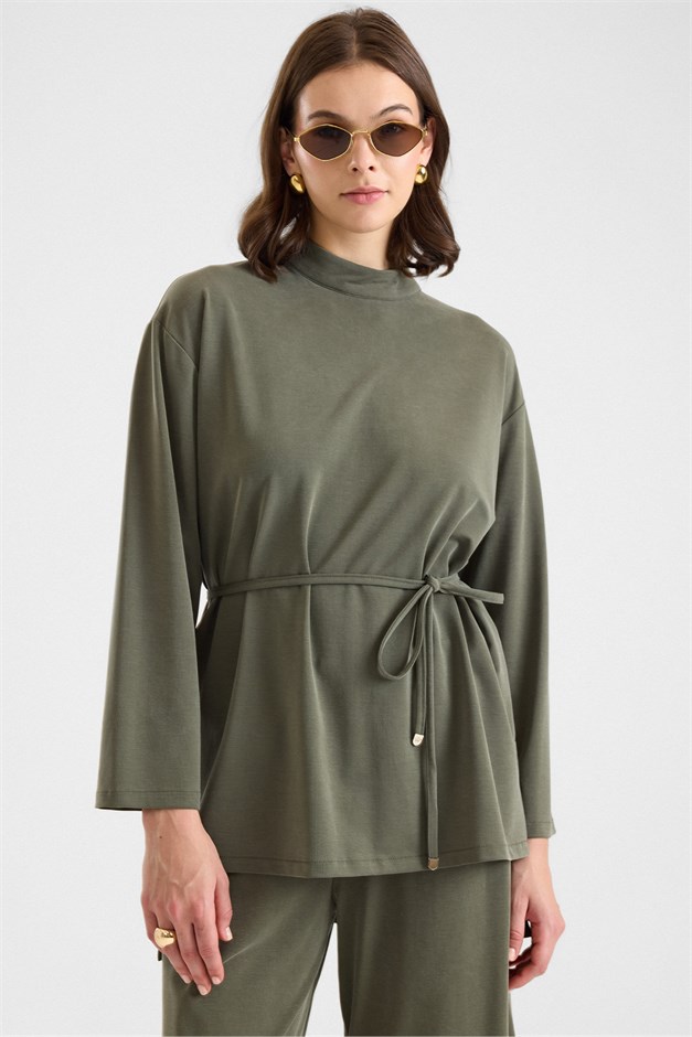 Şal Aksesuarlı Premium Kumaş Tunik Pantolon HAKİ 9470-TK