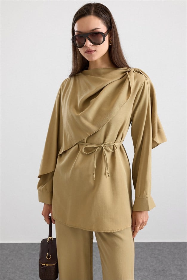 Şal Detaylı Bluz Pantolon Takım ÇAĞLA 9484-TK