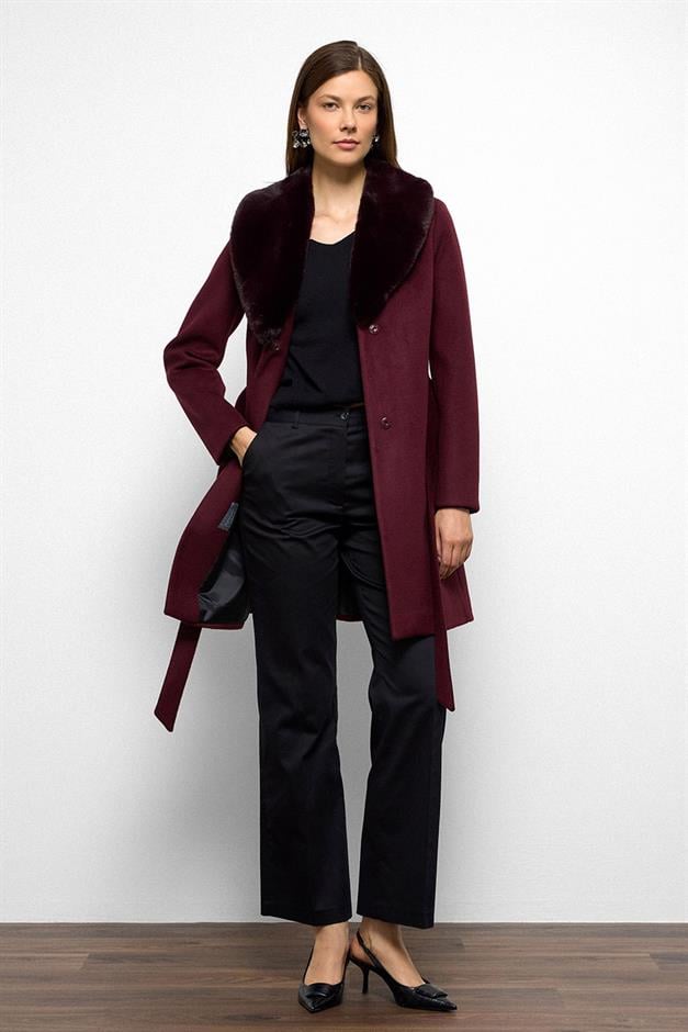 معطف فرو بياقة شال ومربوط حول الخصر دامسون 3093