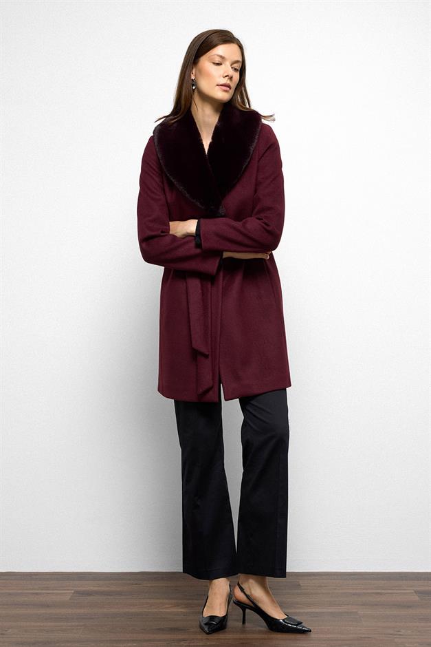 معطف فرو بياقة شال ومربوط حول الخصر دامسون 3093