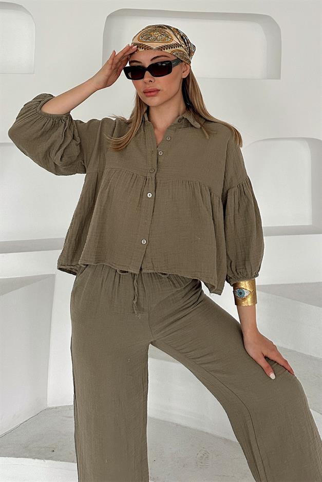 Casual Short Shirt and Two-Piece Muslin Suit DRAB 9355-TK