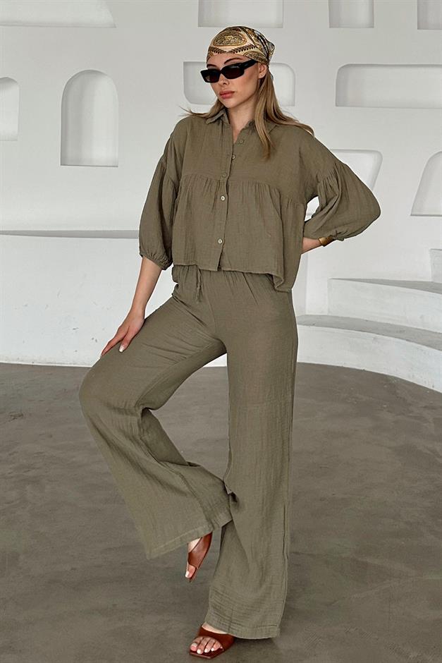 Casual Short Shirt and Two-Piece Muslin Suit DRAB 9355-TK
