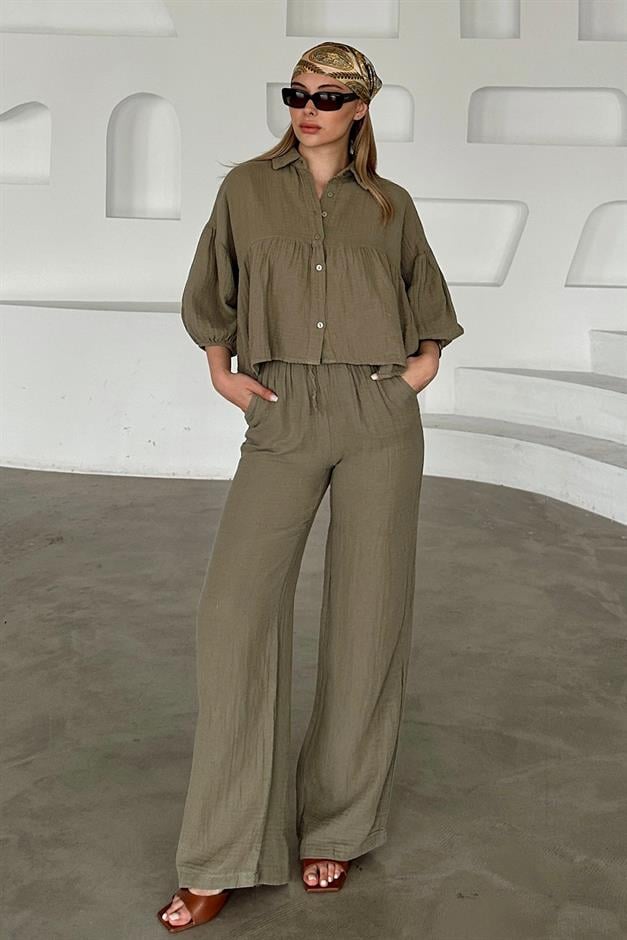 Casual Short Shirt and Two-Piece Muslin Suit DRAB 9355-TK