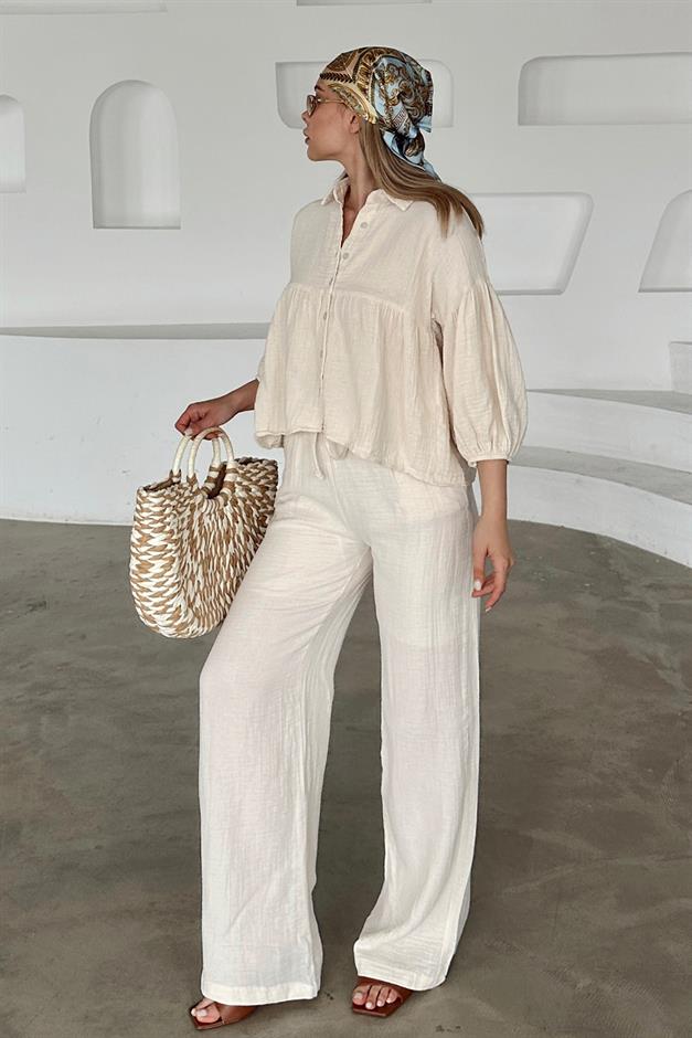 Casual Short Shirt and Two-Piece Muslin Suit IVORY 9355-TK