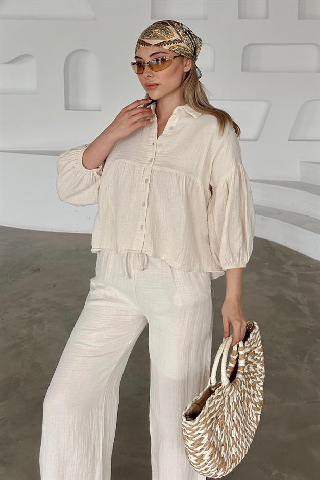 Casual Short Shirt and Two-Piece Muslin Suit IVORY 9355-TK