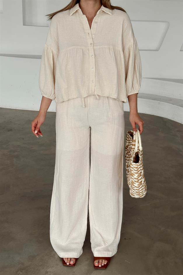Casual Short Shirt and Two-Piece Muslin Suit IVORY 9355-TK