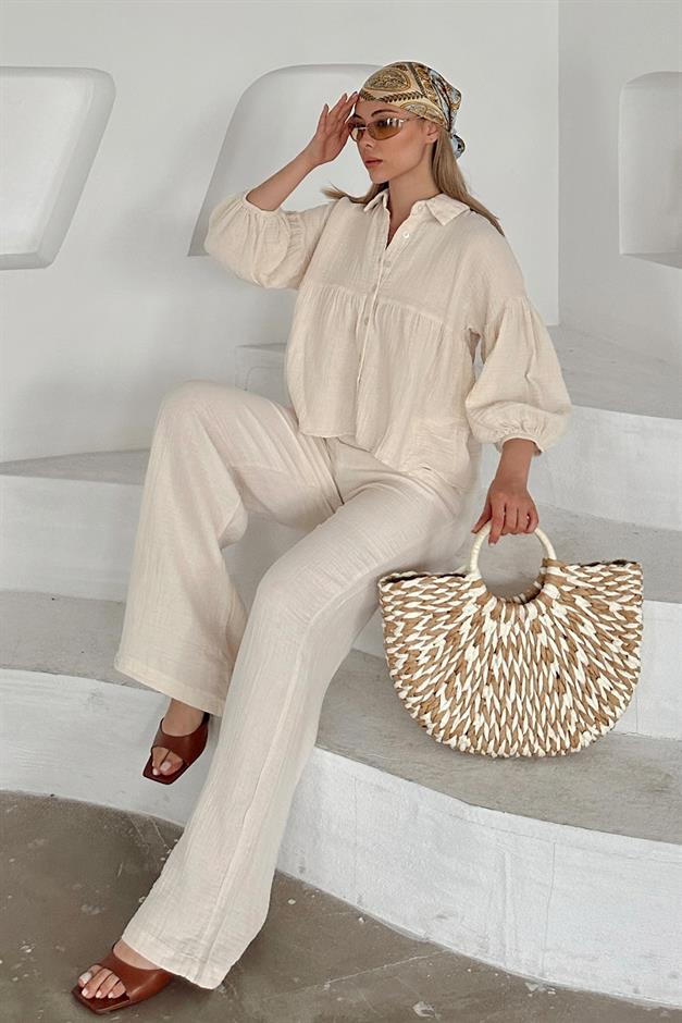 Casual Short Shirt and Two-Piece Muslin Suit IVORY 9355-TK