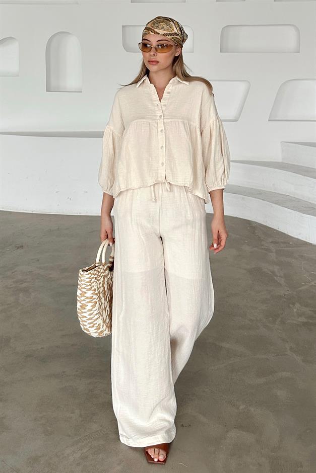 Casual Short Shirt and Two-Piece Muslin Suit IVORY 9355-TK