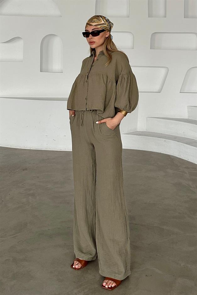Casual Short Shirt and Two-Piece Muslin Suit DRAB 9355-TK