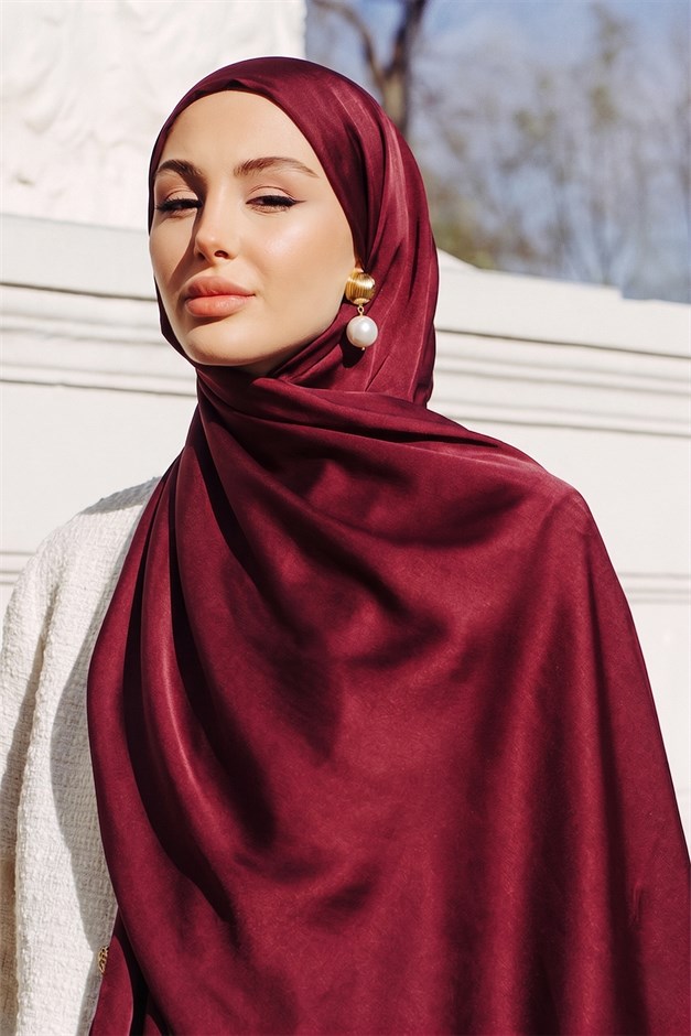 Saten Dokulu Janjanlı Abiye Şal BORDO 102