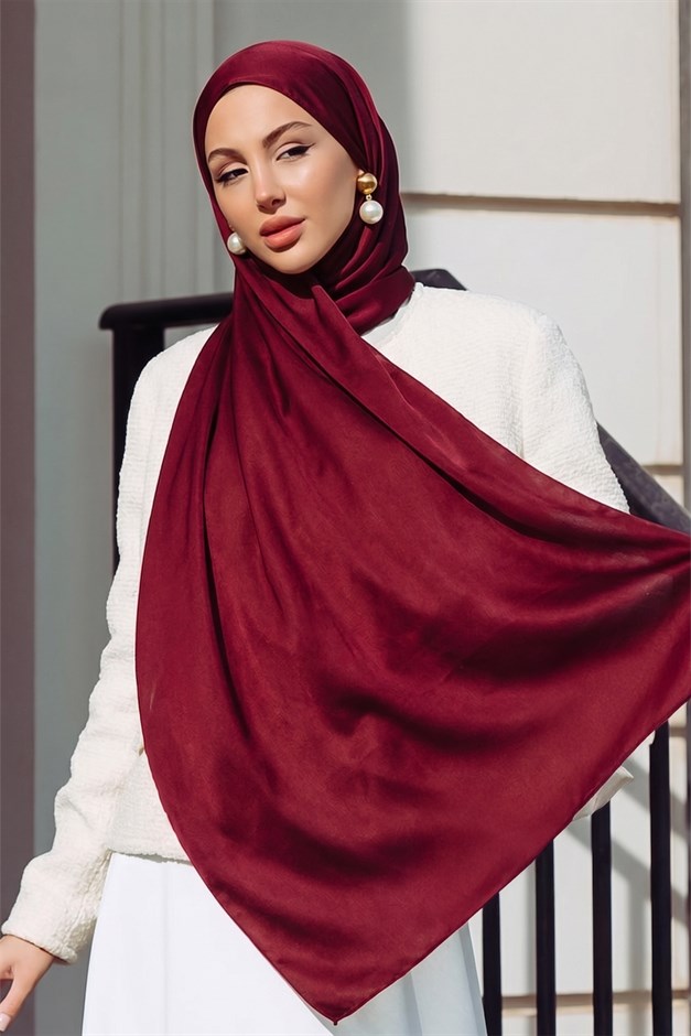 Saten Dokulu Janjanlı Abiye Şal BORDO 102