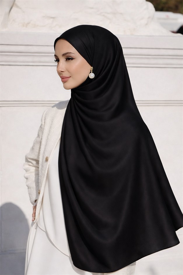 Saten Dokulu Janjanlı Abiye Şal SİYAH 102