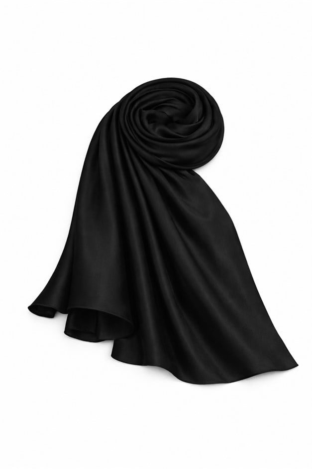 Saten Dokulu Janjanlı Abiye Şal SİYAH 102