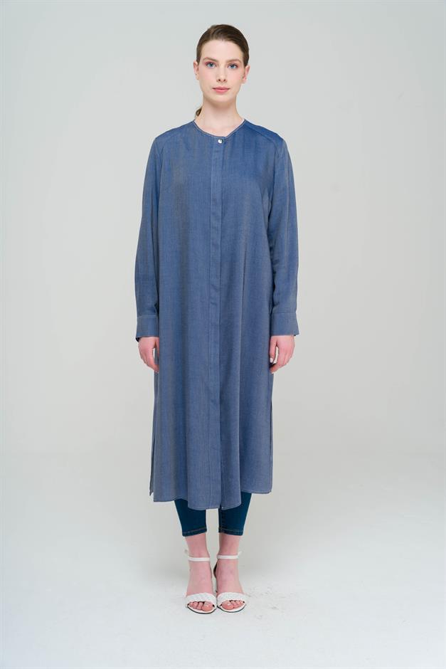 Sıfır Yaka Uzun Tunik MAVİ 9827