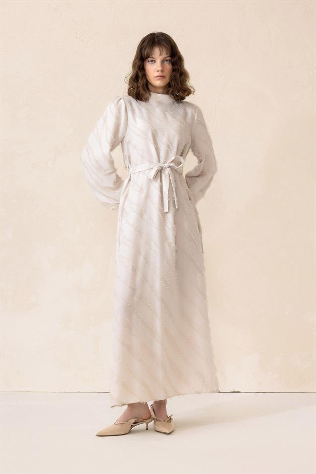 Long Dress with Glitter and Tassel Detail IVORY 9299-E