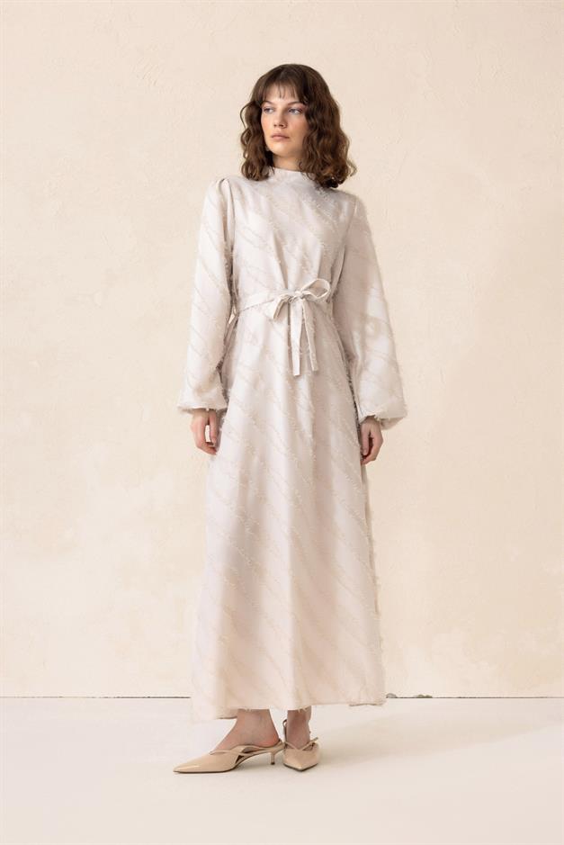 Long Dress with Glitter and Tassel Detail IVORY 9299-E