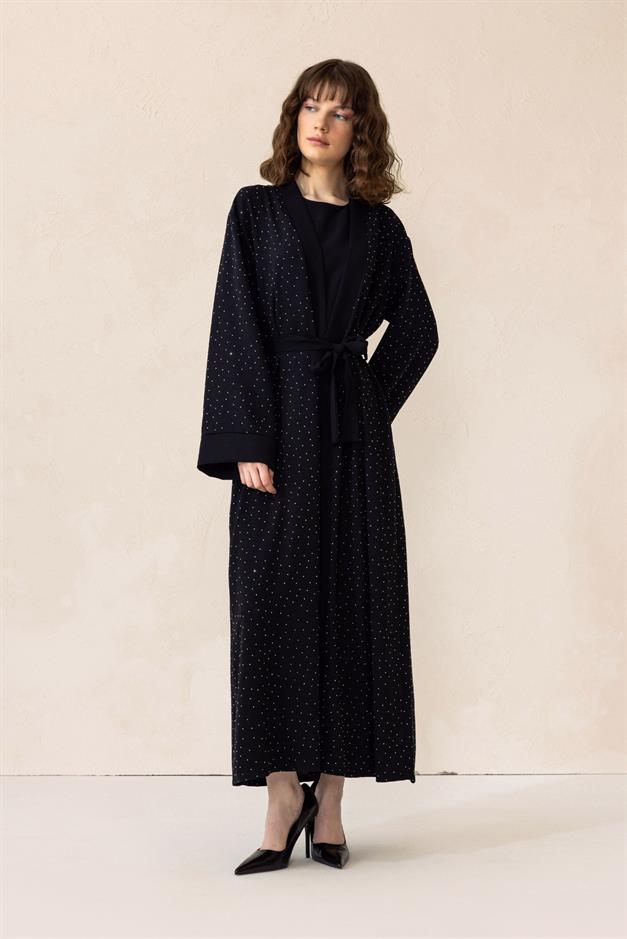 Taş Bezeli Krep İkili Abaya Takım SİYAH 6732