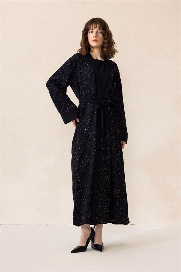 Taş Bezeli Krep İkili Abaya Takım SİYAH 6732