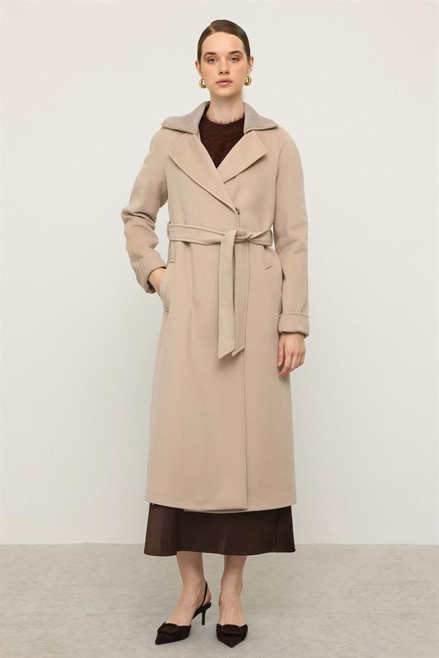 معطف كشمير محبوك بأكمام راجلان وياقة يفعل 3099