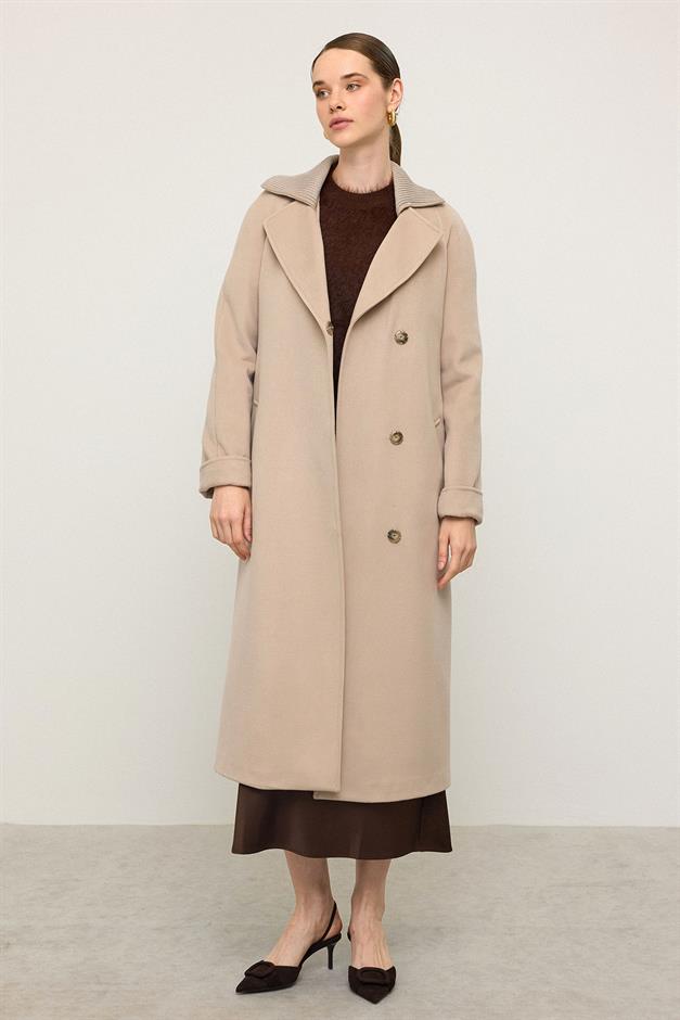 معطف كشمير محبوك بأكمام راجلان وياقة يفعل 3099