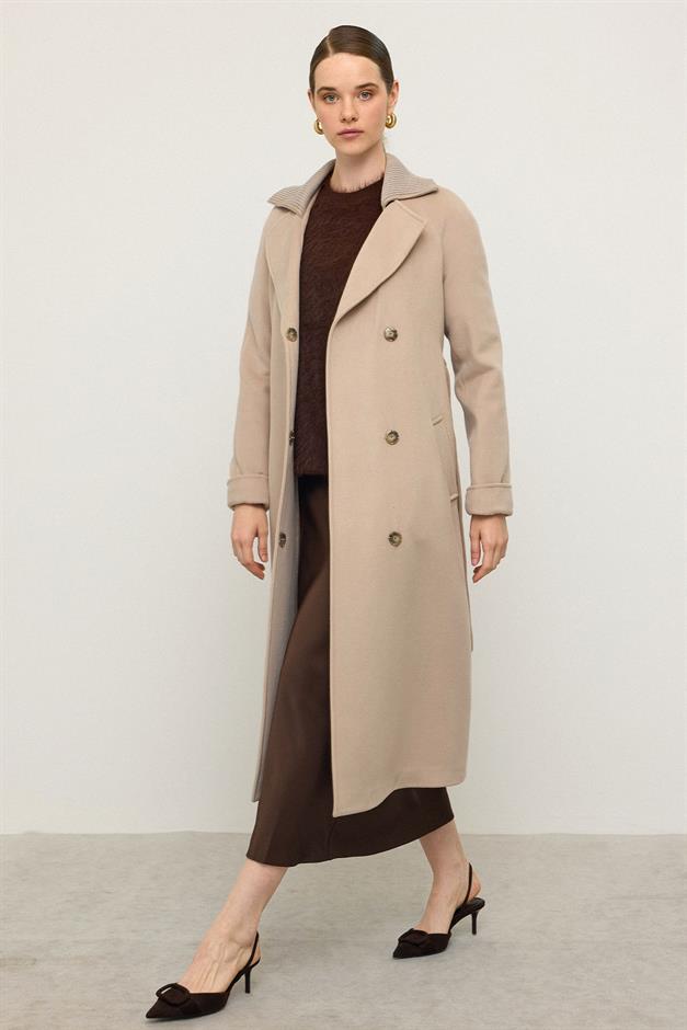 معطف كشمير محبوك بأكمام راجلان وياقة يفعل 3099