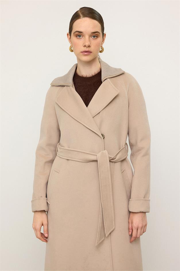 معطف كشمير محبوك بأكمام راجلان وياقة يفعل 3099