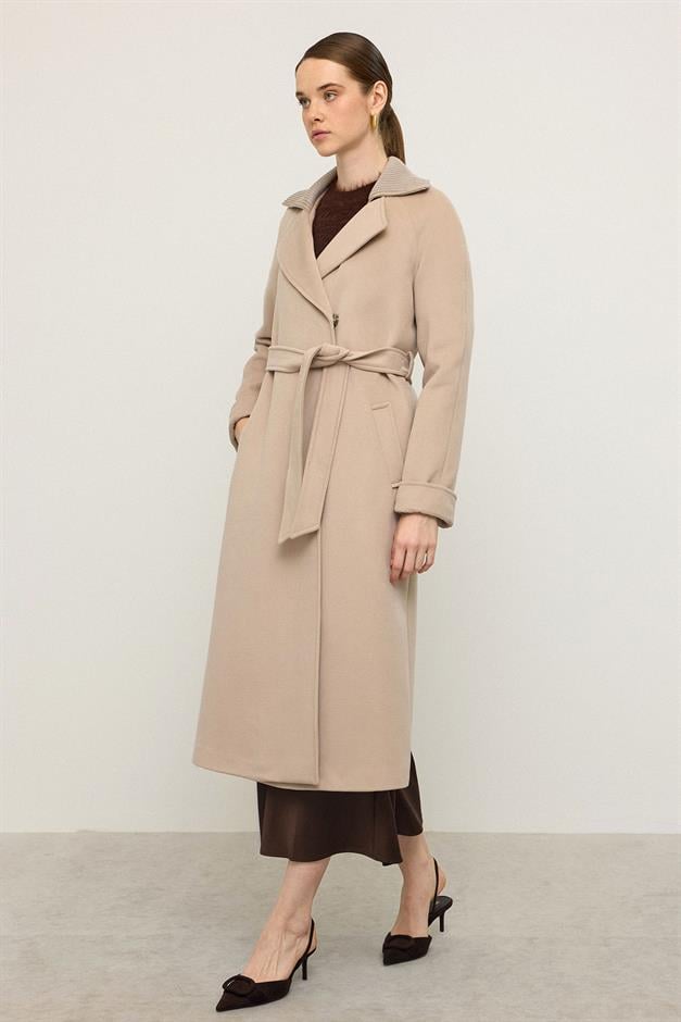 معطف كشمير محبوك بأكمام راجلان وياقة يفعل 3099