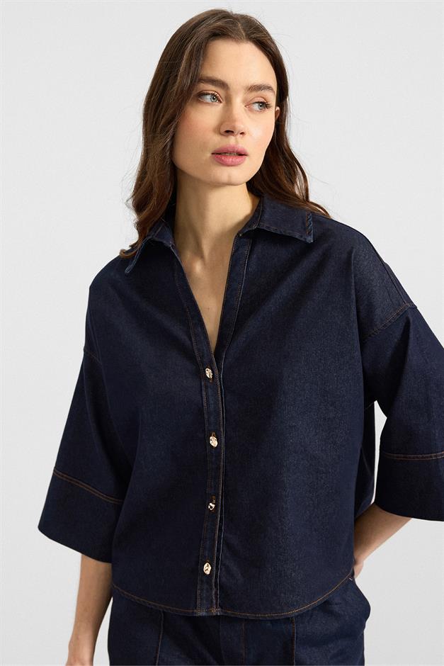 Truvakar Kol Ceket Pantolon Denim İkili Takım LACİVERT 9415-TK