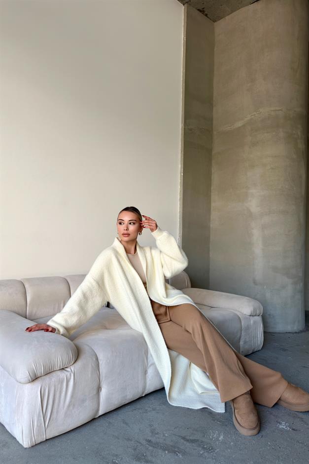 Long Loose Knit Cardigan IVORY 8245