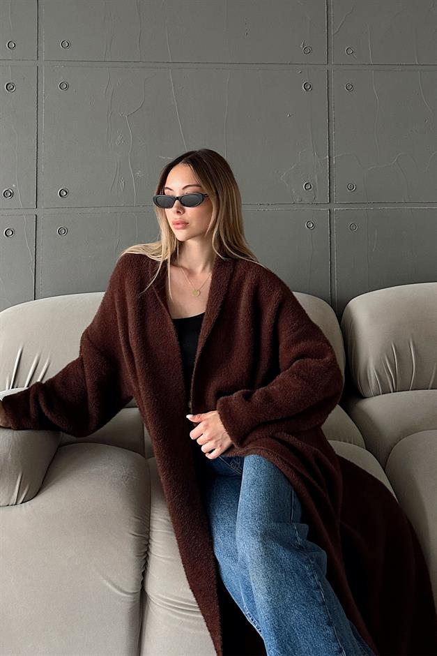 Long Loose Knit Cardigan COFFEE 8245