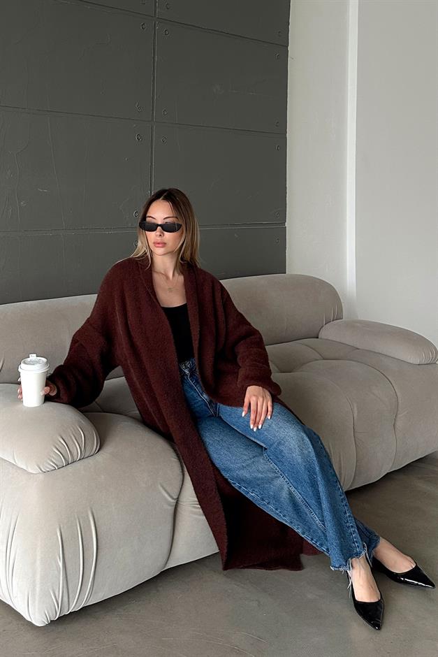 Long Loose Knit Cardigan COFFEE 8245