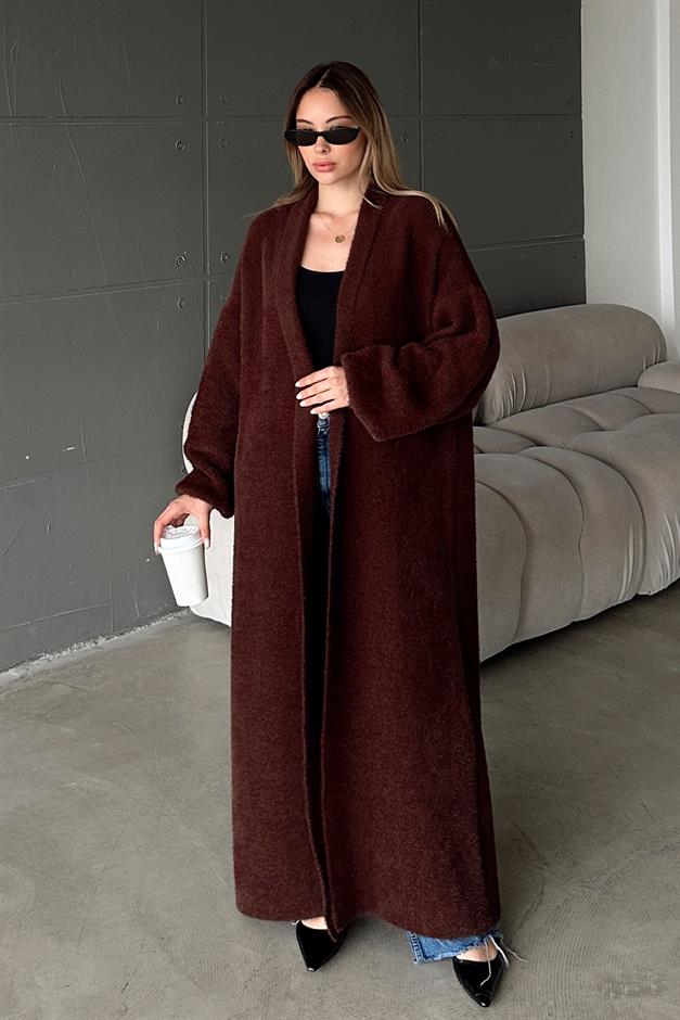 Long Loose Knit Cardigan COFFEE 8245