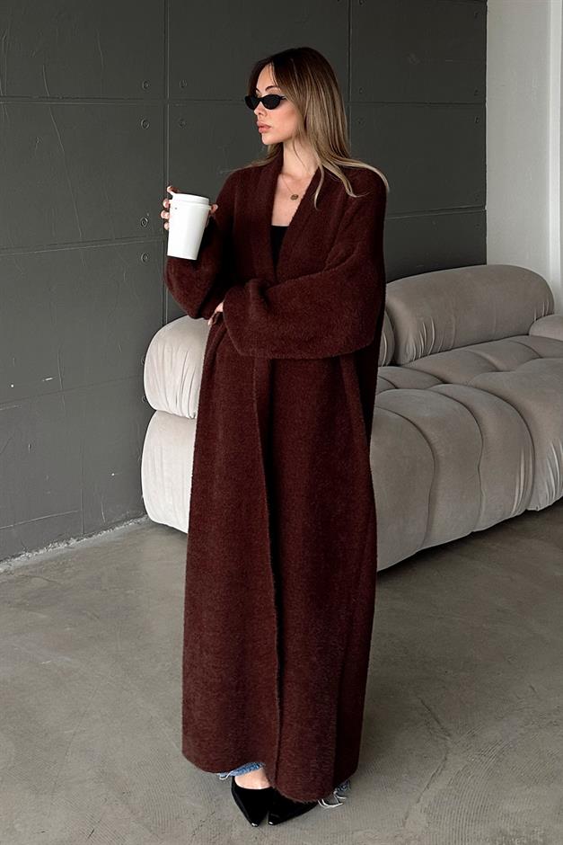 Long Loose Knit Cardigan COFFEE 8245
