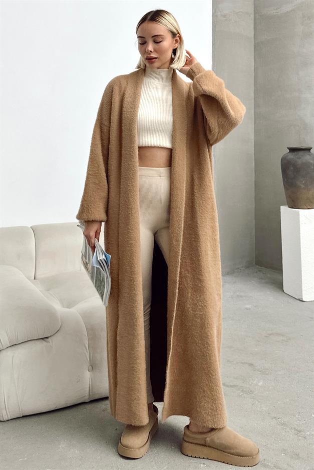 Long Loose Knit Cardigan CAMEL 8245