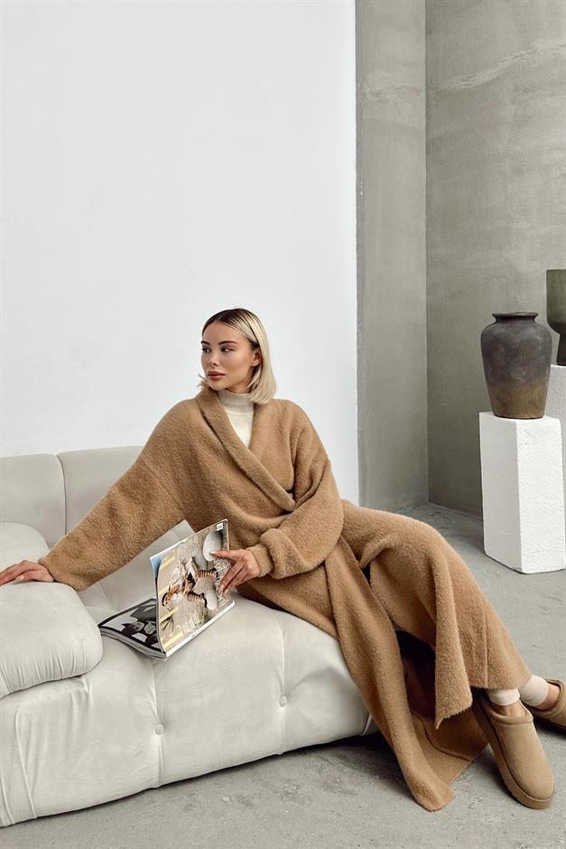 Long Loose Knit Cardigan CAMEL 8245