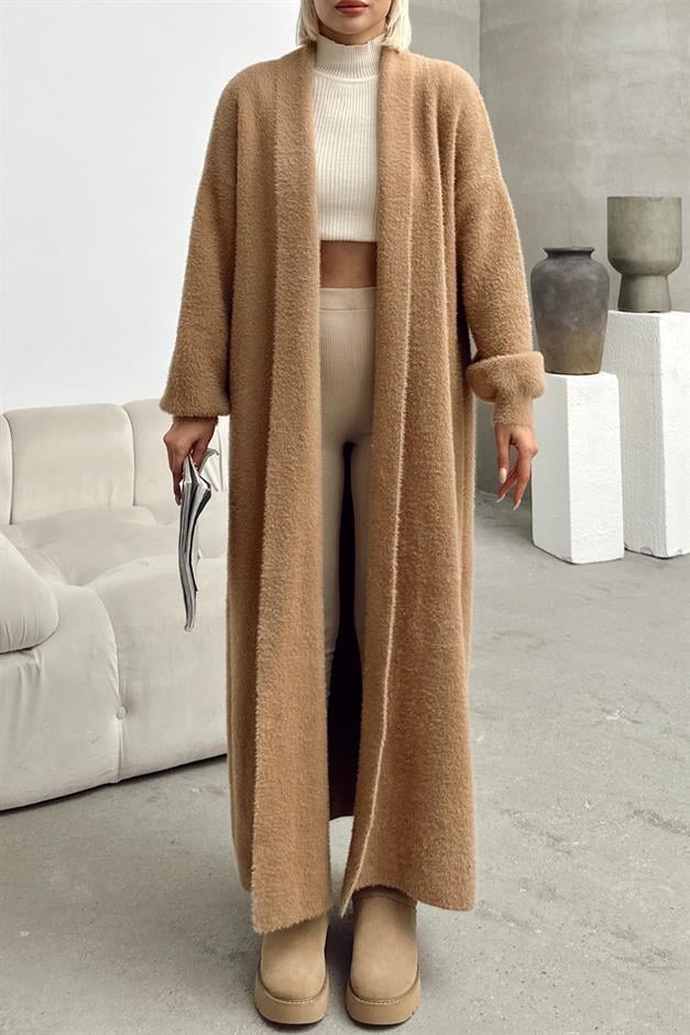 Long Loose Knit Cardigan CAMEL 8245
