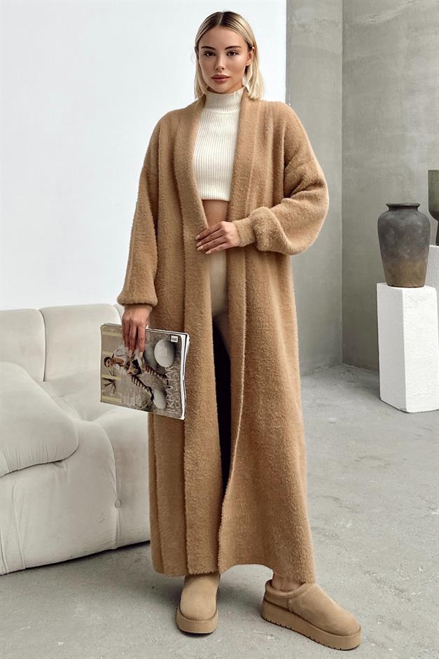 Long Loose Knit Cardigan CAMEL 8245