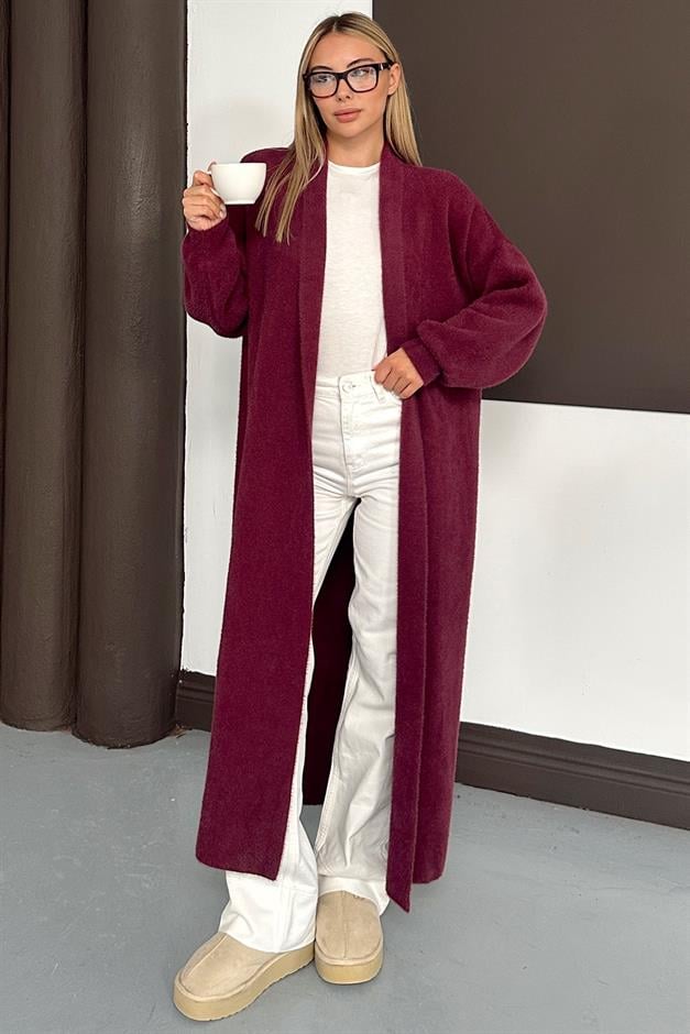 Uzun Salaş Triko Hırka MÜRDÜM 8245