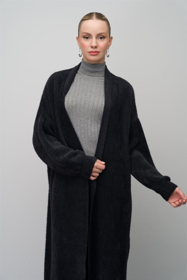 Long Loose Knit Cardigan BLACK 8245