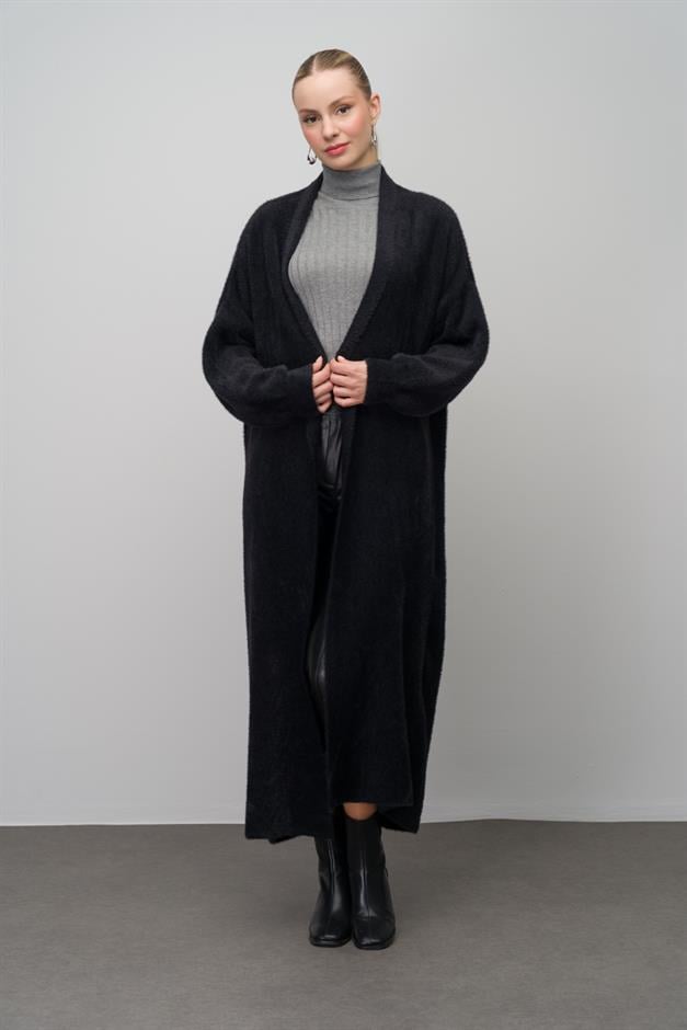 Long Loose Knit Cardigan BLACK 8245