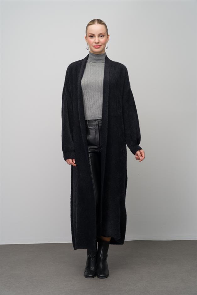 Long Loose Knit Cardigan BLACK 8245