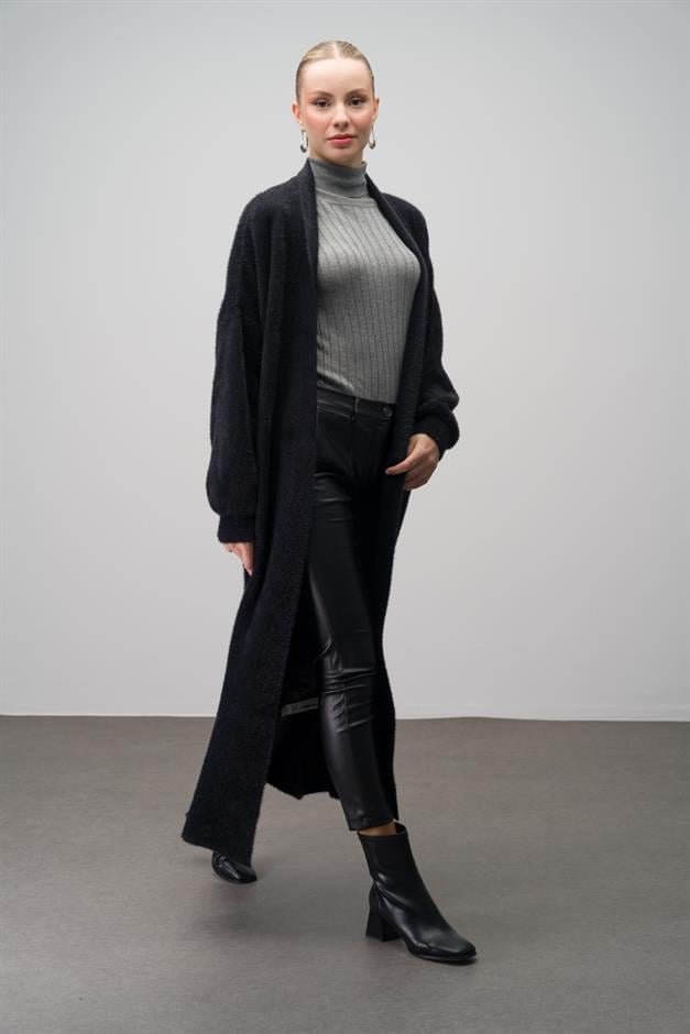 Long Loose Knit Cardigan BLACK 8245
