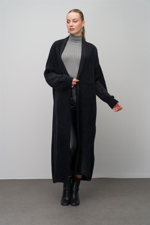 Long Loose Knit Cardigan BLACK 8245
