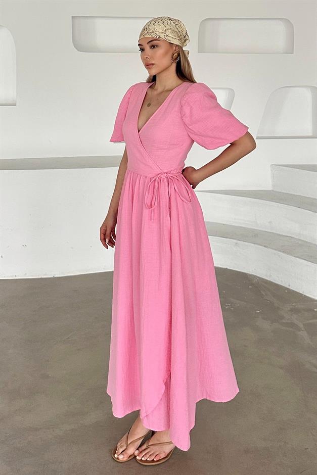 V-Necked Waist-Tied Muslin Dress HORNS 9354-E