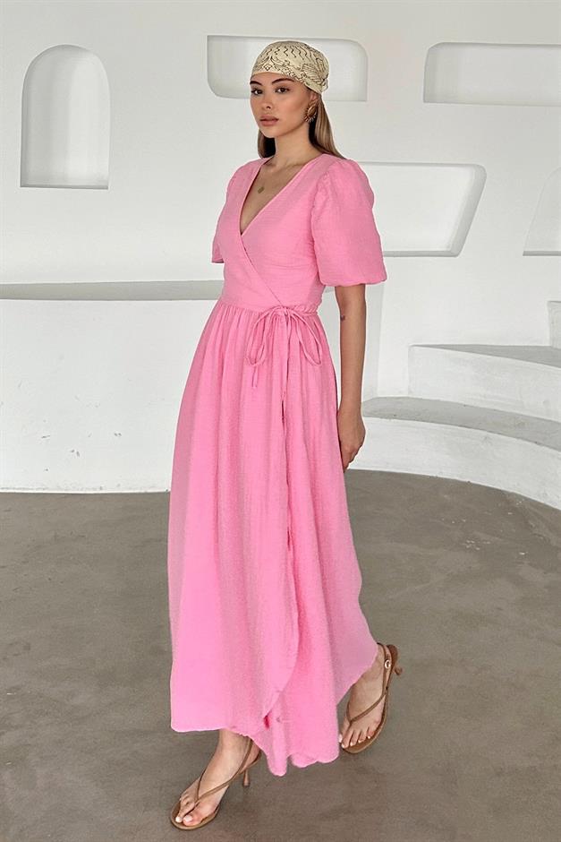 V-Necked Waist-Tied Muslin Dress HORNS 9354-E