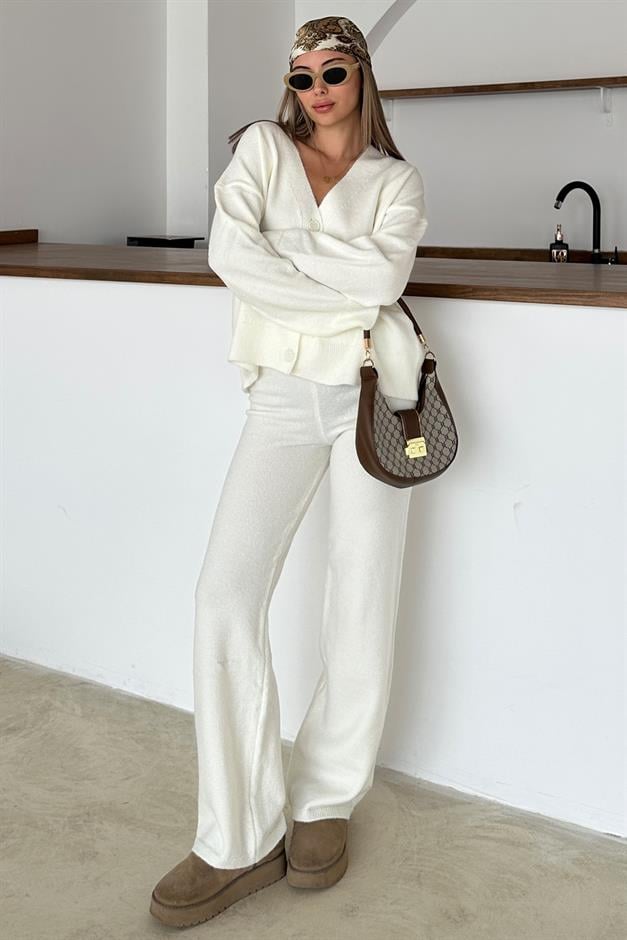 طقم كارديجان وبنطلون محبوك بفتحة رقبة على شكل حرف V وحدة التحكم الإلكترونية 9368-TK