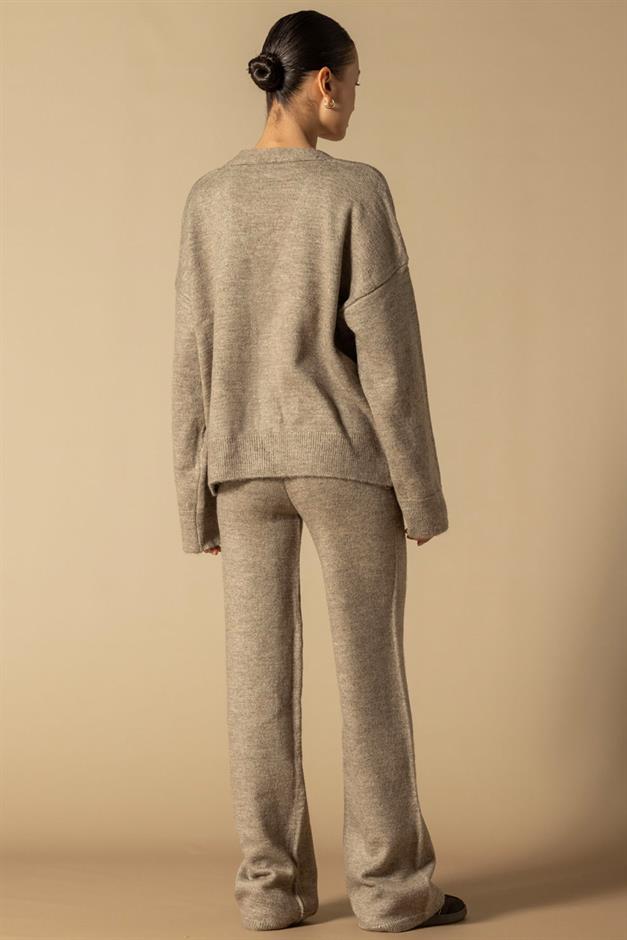 V Yaka Hırka Pantolon Triko Takım VİZON 9368-TK