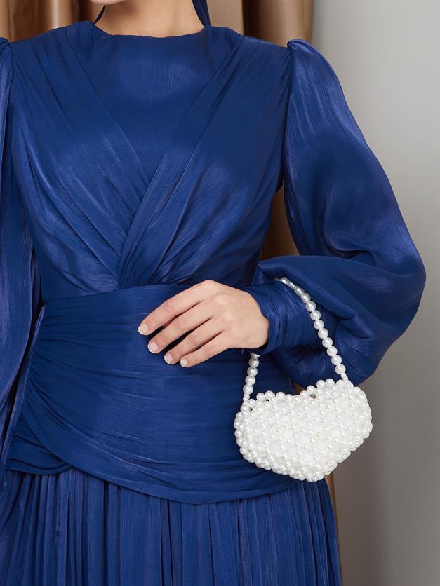 فستان سهرة شيفون كريستالي للحجاب مع تفاصيل الكشكشة والكسرات ك. نيلي 1230